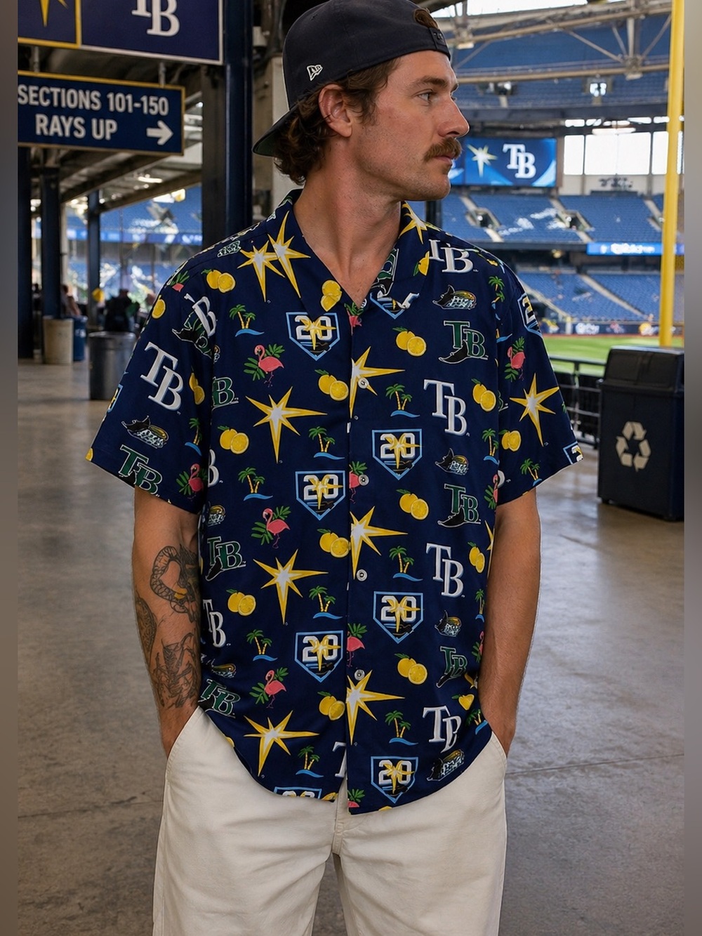 Tampa Bay Rays 20th Anniversary Hawaiian Button Down Shirt Men's‎ XL Multicolor